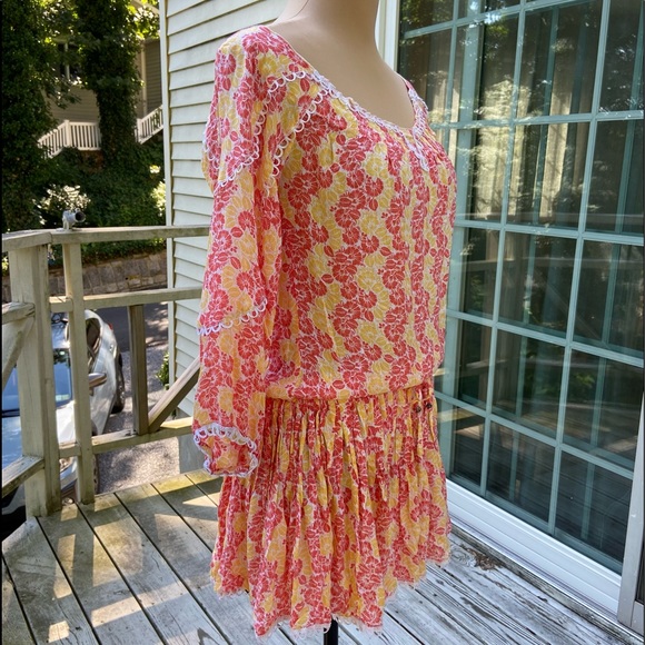 Poupette St. Barth Pink & Yellow Floral Mini Dress Tunic Cover-up Size S - Picture 3 of 15
